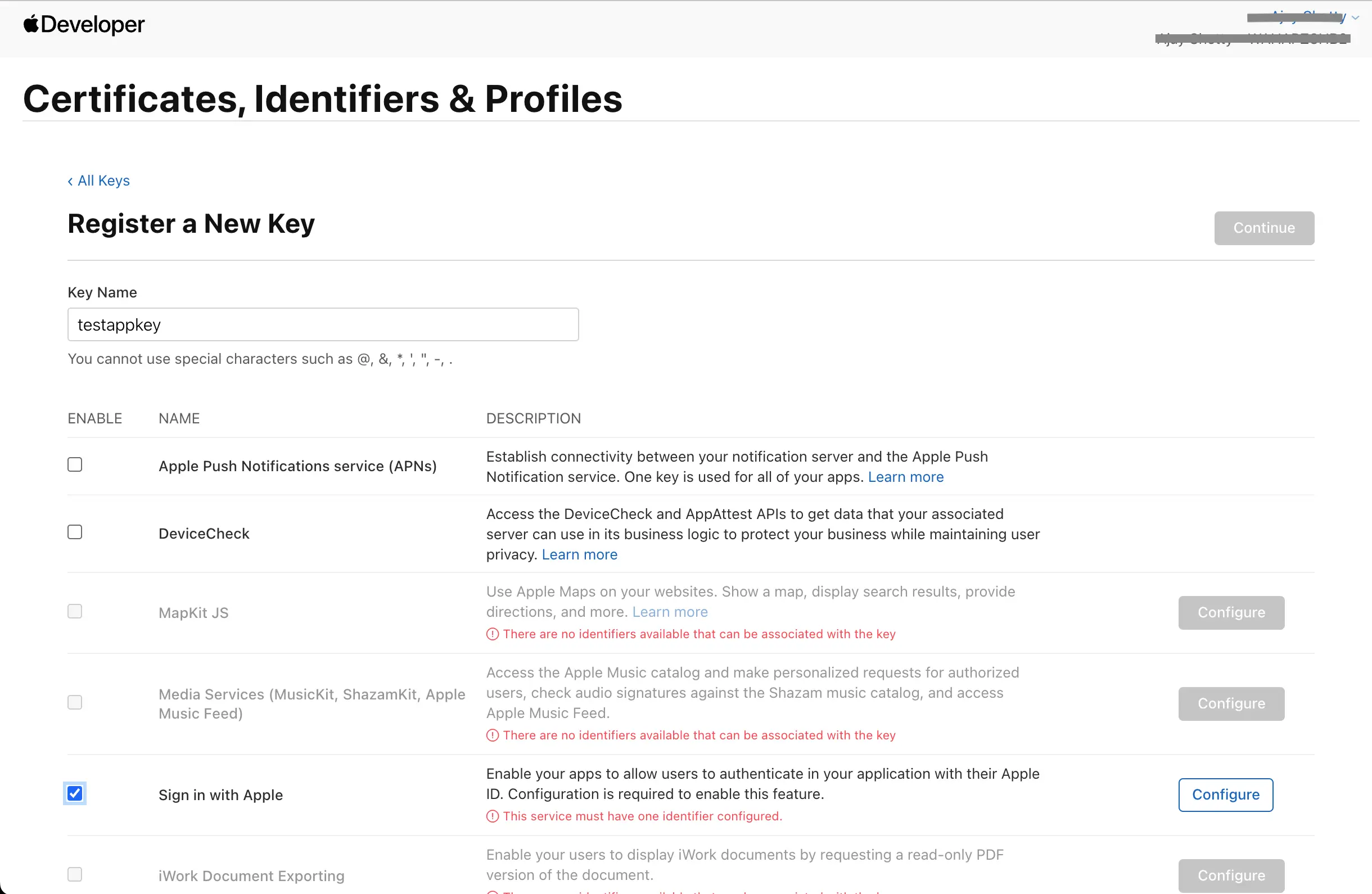 Apple Dev: Key