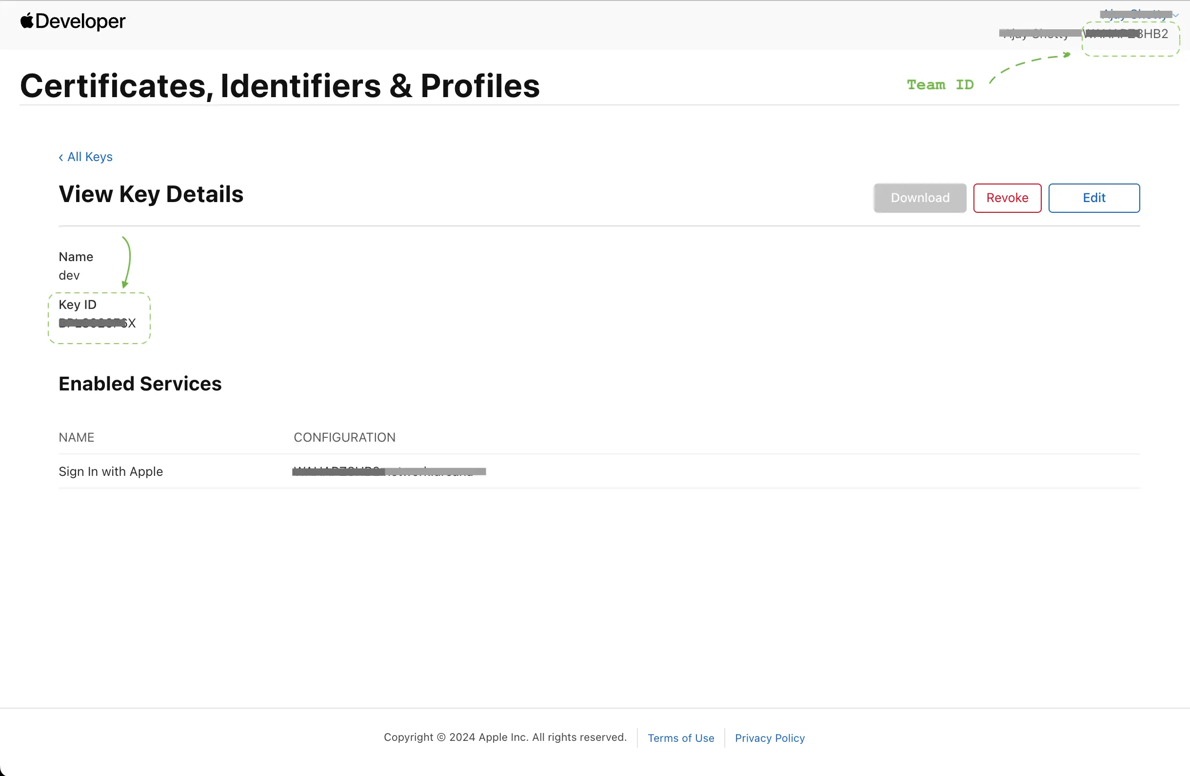 Apple Dev: Key Identifier, Team Identifier