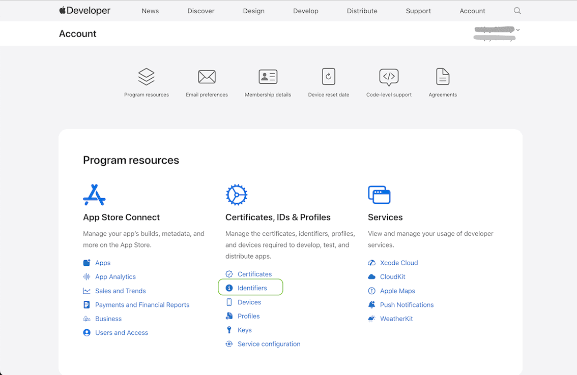 Apple Dev: New Identifier