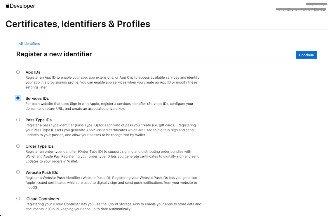 Apple Dev: New Identifier