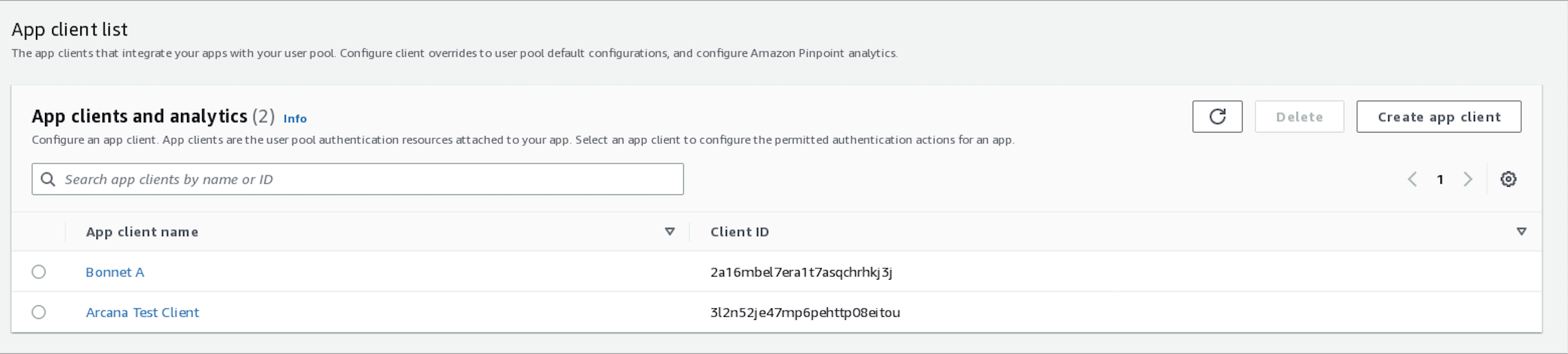 Cognito Client App List