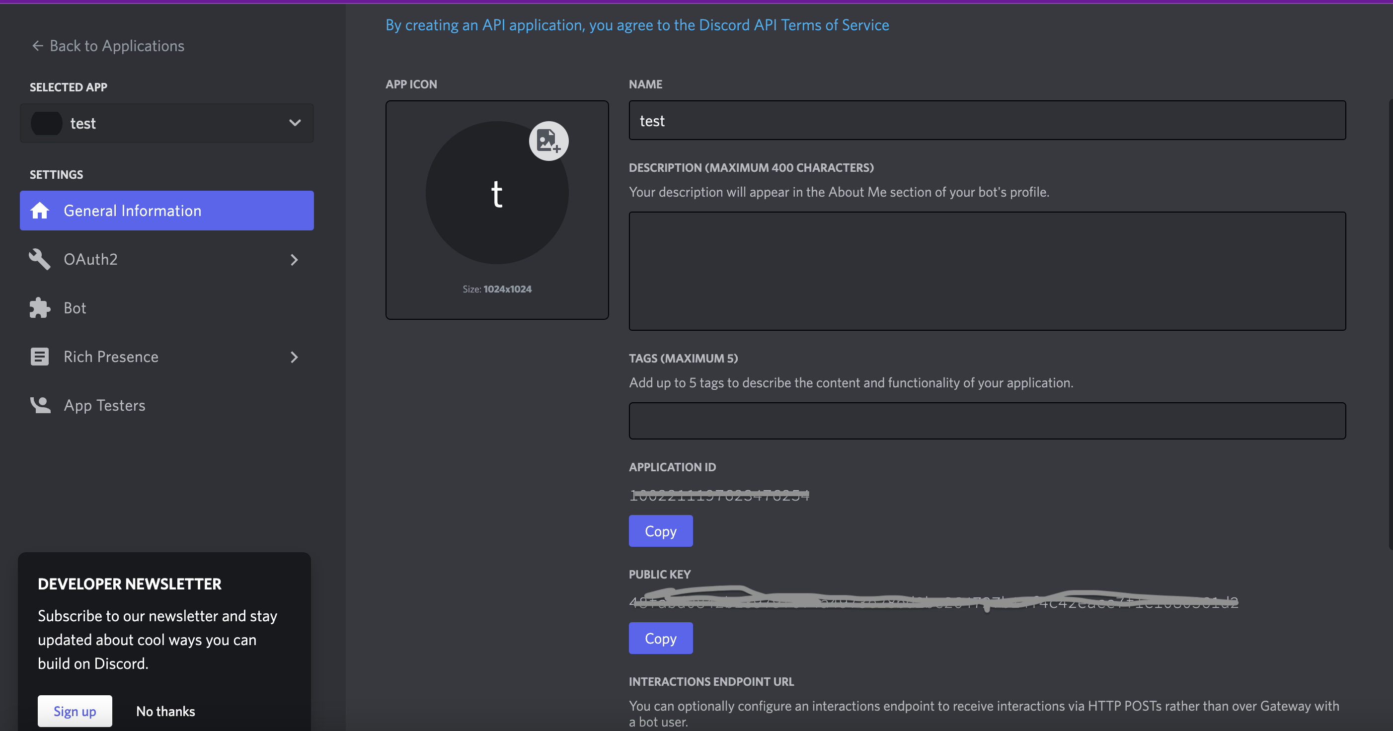 Copy Application ID and Public Key