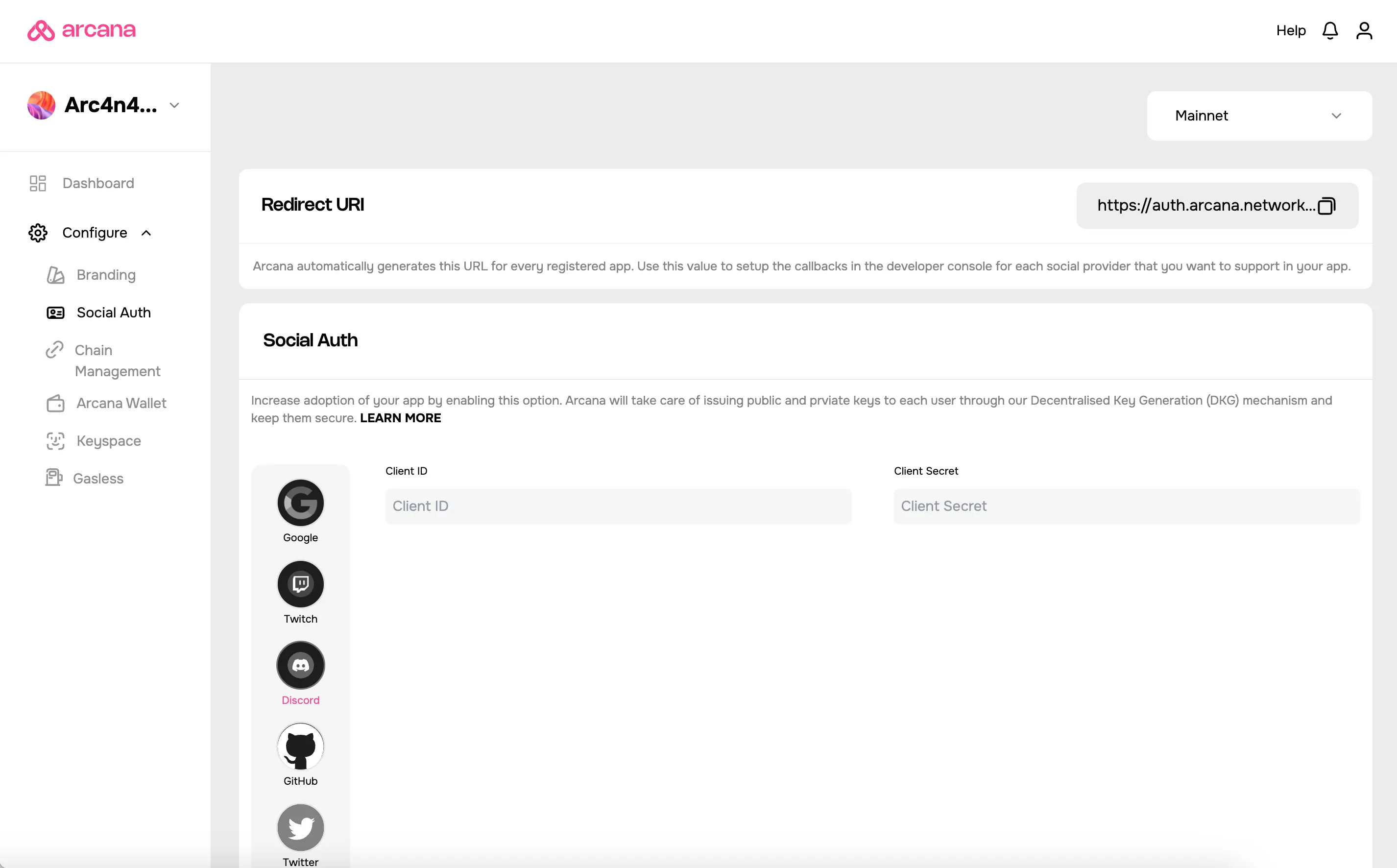 Dashboard Update Application ID and Public Key