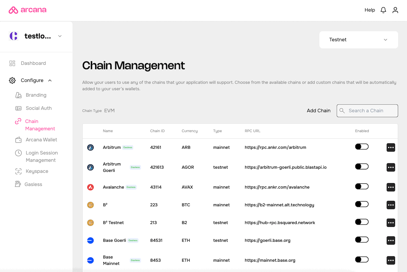 Configure new chain
