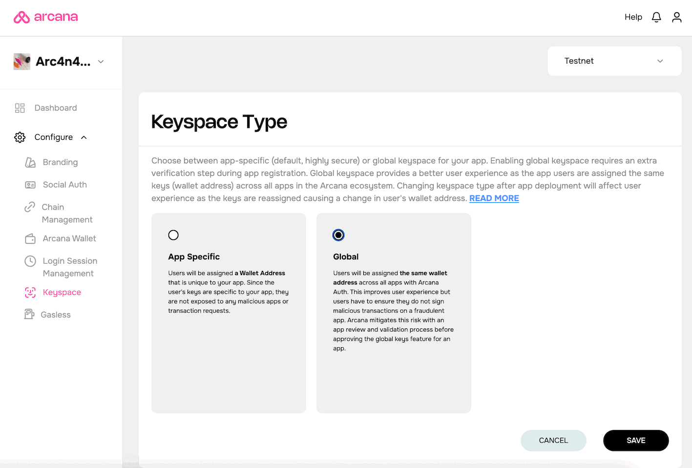Mainnet Keyspace Options