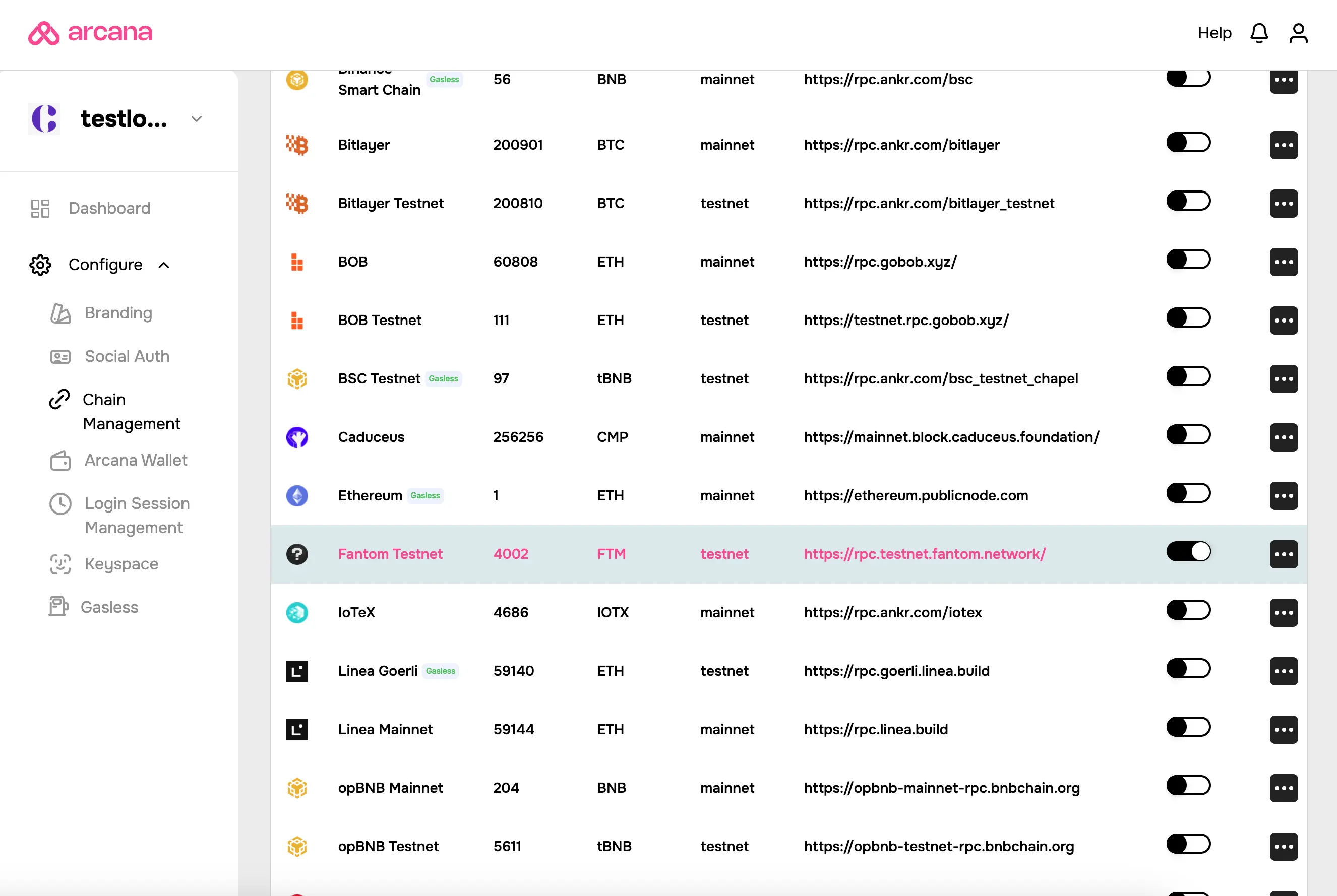 Updated chain list