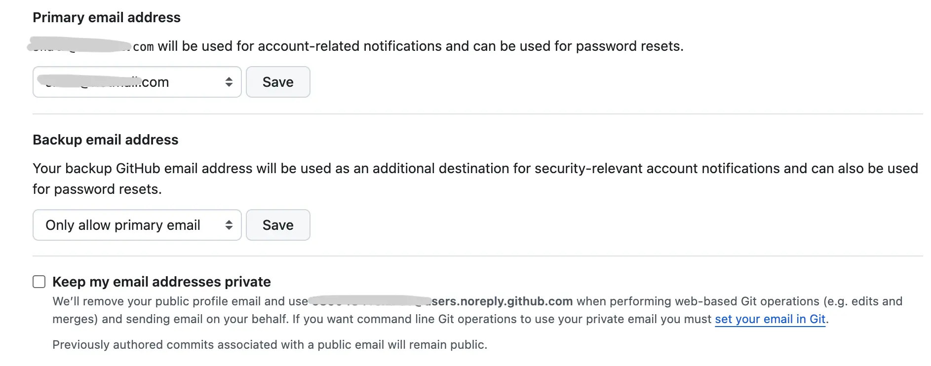 GitHub Email Settings: Not Private