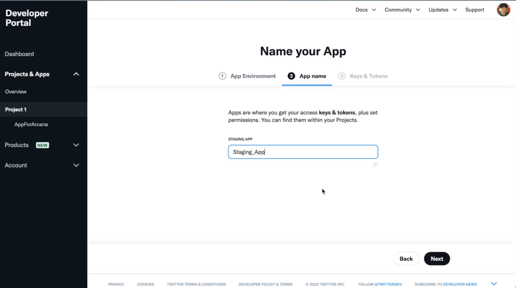 Create Twitter App Entry
