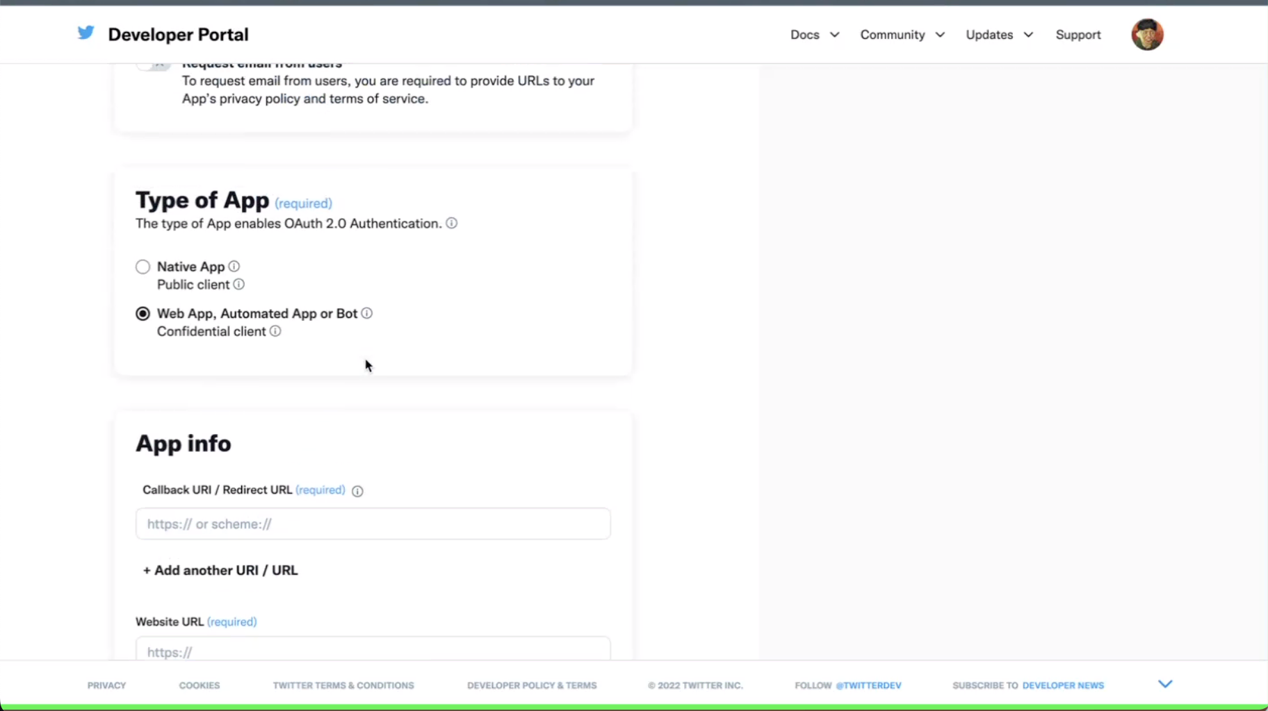 Select Twitter Web App Option